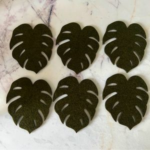 Moss green Palm Leaf Felt Coasters